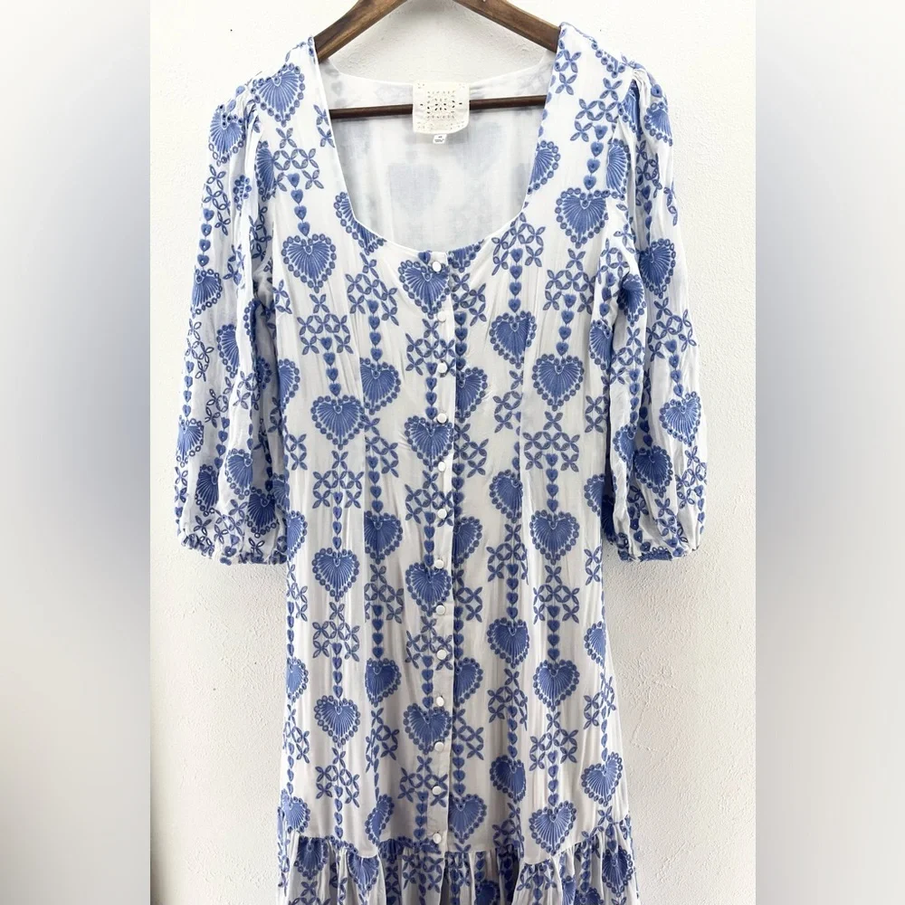 XS Johnny Was Jade Beau Eyelet Button-Down Tiered Midi Dress Boho Chic - Picture 6 of 8